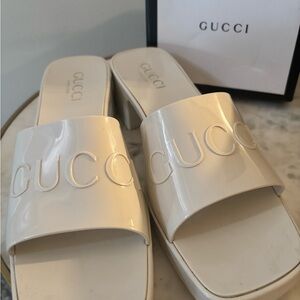Gucci Style Women's White Rubber Slide Sandals